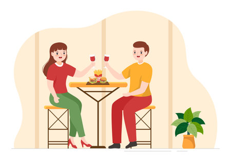 French Cuisine Restaurant with Various Traditional or National Food Dish of France on Flat Style Cartoon Hand Drawn Templates Illustrationのイラスト素材