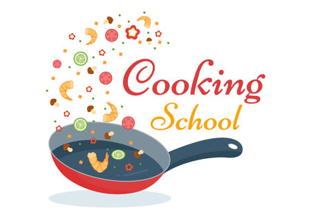 Cooking School to Learn Cooks Homemade Food and Variety of Delicious Dishes in a Class Learning on Flat Cartoon Hand Drawn Templates Illustrationのイラスト素材