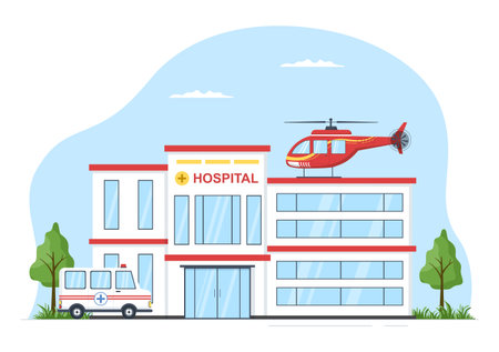 Medical Vehicle Ambulance Car or Emergency Service for Pick Up Patient the Injured in an Accident in Flat Cartoon Hand Drawn Templates Illustrationのイラスト素材