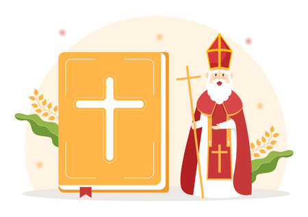 Pastor Giving a Sermon of God in Cassock at a Catholic Church from Pulpit and Baptism in Flat Cartoon Hand Drawn Templates Illustrationのイラスト素材