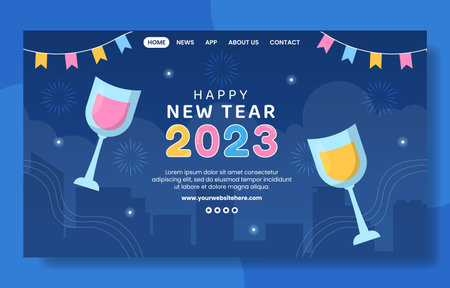 Happy New Year Celebration Social Media Landing Page Cartoon Hand Drawn Templates Illustrationのイラスト素材