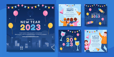 Happy New Year Celebration Social Media Post Flat Cartoon Hand Drawn Templates Illustrationのイラスト素材