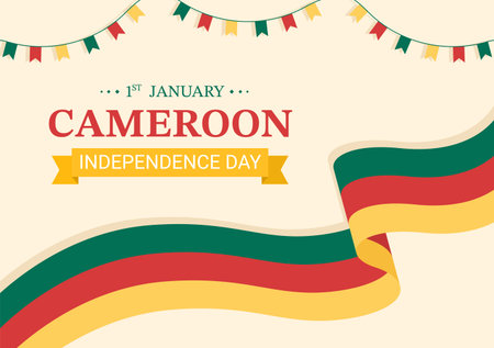 Happy Cameroon Independence Day on January 1st with Cameroonian Flag and Memorial Holiday in Flat Cartoon Hand Drawn Templates Illustrationのイラスト素材