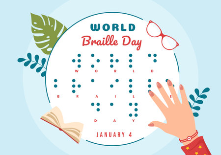 World Braille Day on 4th of January with Text by Alphabet for Means of Communication in Flat Cartoon Hand Drawn Templates Illustrationのイラスト素材