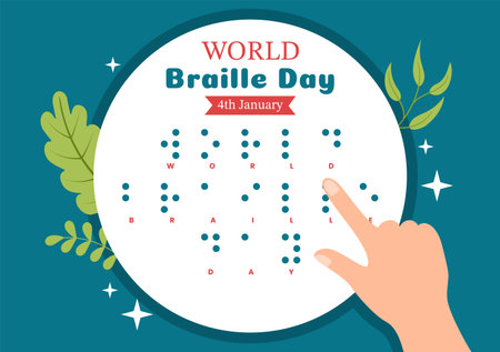 World Braille Day on 4th of January with Text by Alphabet for Means of Communication in Flat Cartoon Hand Drawn Templates Illustrationのイラスト素材