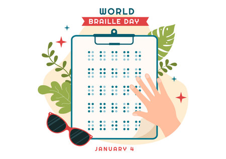 World Braille Day on 4th of January with Text by Alphabet for Means of Communication in Flat Cartoon Hand Drawn Templates Illustrationのイラスト素材