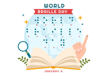 World Braille Day on 4th of January with Text by Alphabet for Means of Communication in Flat Cartoon Hand Drawn Templates Illustrationのイラスト素材