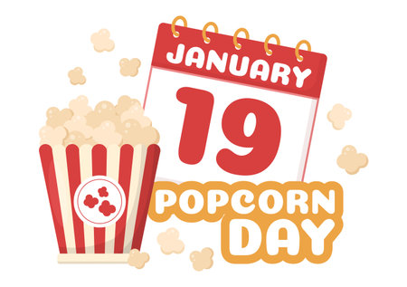 National Popcorn Day on January 19th with a Big Box of Red and White Stripe in Flat Cartoon Background Hand Drawn Templates Illustrationのイラスト素材
