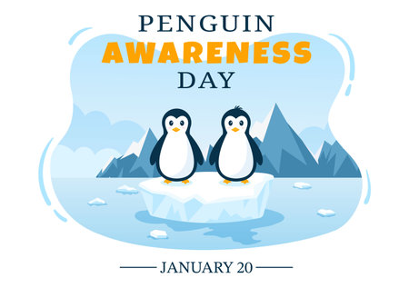 Happy Penguin Awareness Day on January 20th to Maintain the Penguins Population and Natural Habitat in Flat Cartoon Hand Drawn Templates Illustrationのイラスト素材