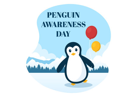 Happy Penguin Awareness Day on January 20th to Maintain the Penguins Population and Natural Habitat in Flat Cartoon Hand Drawn Templates Illustrationのイラスト素材