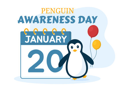 Happy Penguin Awareness Day on January 20th to Maintain the Penguins Population and Natural Habitat in Flat Cartoon Hand Drawn Templates Illustrationのイラスト素材