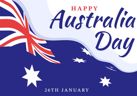 Happy Australia Day Observed Every Year on January 26th with Flags and Map to Diversity of Peoples in Flat Cartoon Hand Drawn Template Illustrationのイラスト素材