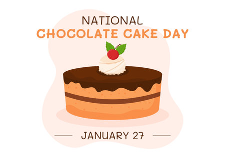 National Chocolate Cake Day Celebration On January 27 with Delicious Sweetness in Flat Cartoon...