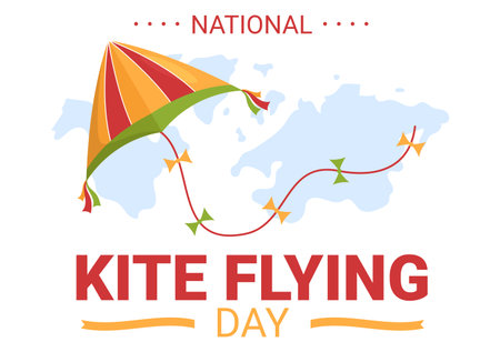 National Kite Flying Day on February 8 of Sunny Sky Background in Kids Summer Leisure Activity in Flat Cartoon Hand Drawn Templates Illustrationのイラスト素材