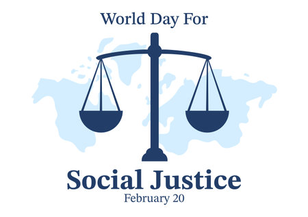 World Day of Social Justice on February 20 with Scales or Hammer for a Just Relationship in Flat Cartoon Hand Drawn Templates Illustrationのイラスト素材