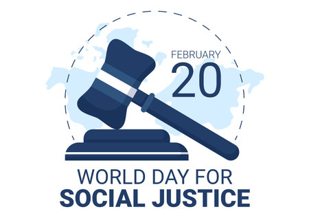 World Day of Social Justice on February 20 with Scales or Hammer for a Just Relationship in Flat Cartoon Hand Drawn Templates Illustrationのイラスト素材