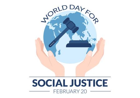 World Day of Social Justice on February 20 with Scales or Hammer for a Just Relationship in Flat Cartoon Hand Drawn Templates Illustrationのイラスト素材