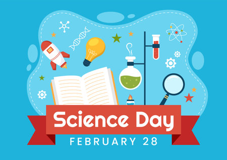 National Science Day February 28 Related to Chemical Liquid, Scientific, Medical and Research in Flat Cartoon Hand Drawn Templates Illustrationのイラスト素材