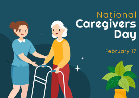 National Caregivers Day on February 17th Provide Selfless Personal Care and Physical Support in Flat Cartoon Hand Drawn Templates Illustrationのイラスト素材