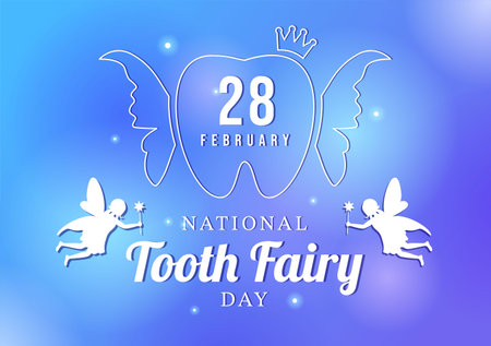National Tooth Fairy Day with Little Girl to Help Kids for Dental Treatment Fit as a Poster in Flat Cartoon Hand Drawn Template Illustrationのイラスト素材