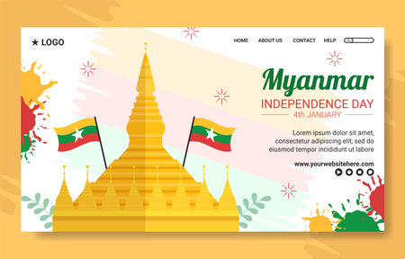 Myanmar Independence Day Social Media Landing Page Flat Cartoon Hand Drawn Templates Illustrationのイラスト素材