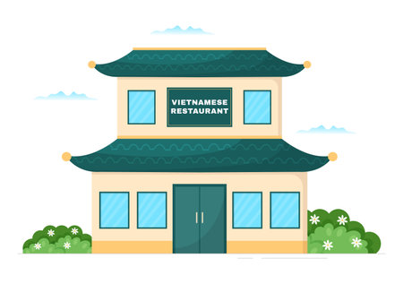 Vietnamese Food Restaurant Menu with Collection of Various Delicious Cuisine Dishes in Flat Style Cartoon Hand Drawn Templates Illustrationのイラスト素材