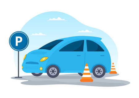 Driving School with Education Process of Car Training and Learning to Drive to Get Drivers License in Flat Cartoon Hand Drawn Templates Illustrationのイラスト素材