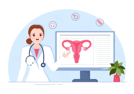 Endometriosis with Condition the Endometrium Grows Outside the Uterine Wall in Women for Treatment in Flat Cartoon Hand Drawn Templates Illustrationのイラスト素材
