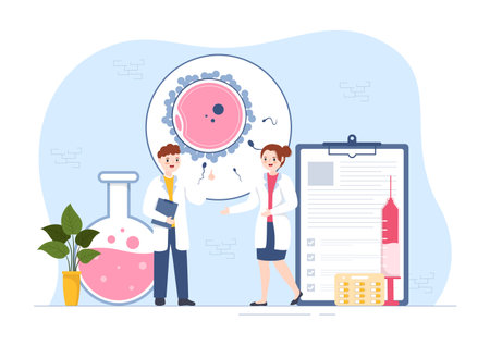 Fertility Clinic on Infertility Treatment for Couples and Handles in Vitro Fertilization Programs in Flat Cartoon Hand Drawn Templates Illustrationのイラスト素材