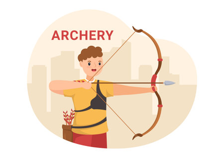 Archery Sport with Bow and Arrow Pointing at Target for Outdoor Recreational Activity in Flat...