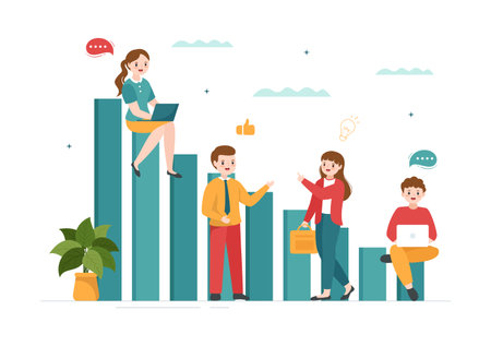 Business Leadership with Businessman Leader Helps the Team to Develop Themselves to Success in Flat Cartoon Hand Drawn Templates Illustrationのイラスト素材