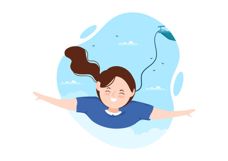 Bungee Jumping Illustration with a Person Wearing an Elastic Rope Falling Jumping From a Height in Flat Cartoon Extreme Sports Vector Templateのイラスト素材