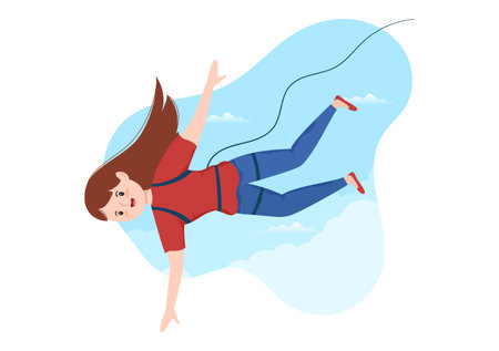 Bungee Jumping Illustration with a Person Wearing an Elastic Rope Falling Jumping From a Height in Flat Cartoon Extreme Sports Vector Templateのイラスト素材