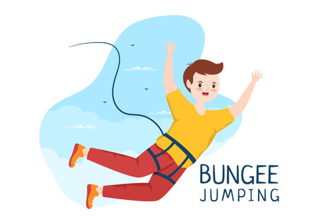 Bungee Jumping Illustration with a Person Wearing an Elastic Rope Falling Jumping From a Height in Flat Cartoon Extreme Sports Vector Templateのイラスト素材