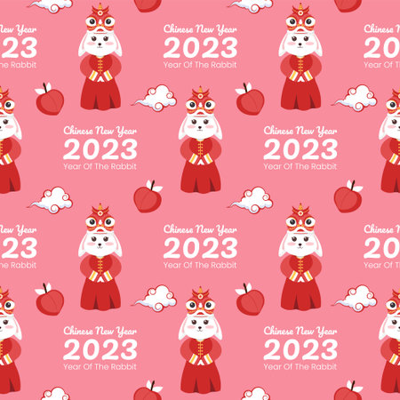 Chinese Lunar New Year 2023 Days Seamless Pattern Decoration Template Hand Drawn Cartoon Flat Illustrationのイラスト素材