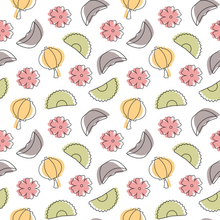 Chinese Lunar New Year 2023 Days Seamless Pattern Decoration Template Hand Drawn Cartoon Flat Illustrationのイラスト素材