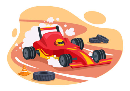 Formula Racing Sport Car Reach on Race Circuit the Finish Line Cartoon Illustration to Win the Championship in Flat Style Hand Drawn Templates Designのイラスト素材