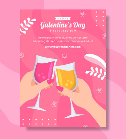 Happy Galentines Day Poster Flat Cartoon Hand Drawn Templates Illustrationのイラスト素材