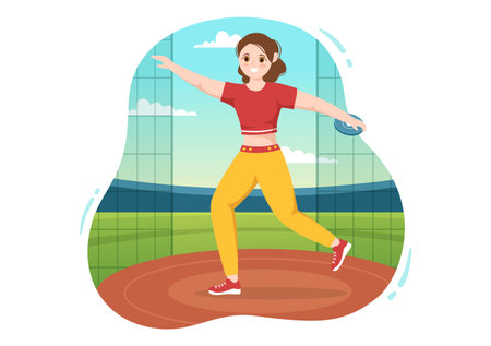 Discus Throw Playing Athletics Illustration with Throwing a Wooden Plate in Sports Championship Flat Cartoon Hand Drawn Templatesのイラスト素材
