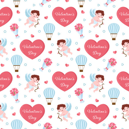 Happy Valentines Day Seamless Pattern Design Love Greeting Card Template Hand Drawn Cartoon Flat Illustrationのイラスト素材