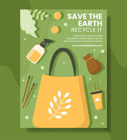 Zero Waste Poster Flat Environment Cartoon Hand Drawn Templates Illustrationのイラスト素材