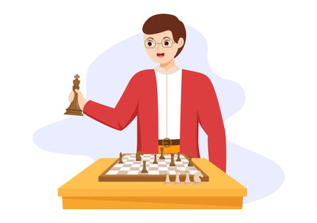 Chess Board Game Illustration with People Sitting Opposite and Playing for Web Banner or Landing Page in Cartoon Hand Drawn Templates Illustrationのイラスト素材