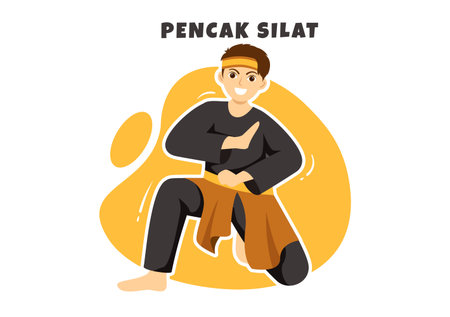 Pencak Silat Sport Illustration with People Pose Martial Artist from Indonesia for Web Banner or Landing Page in Flat Cartoon Hand Drawn Templatesのイラスト素材