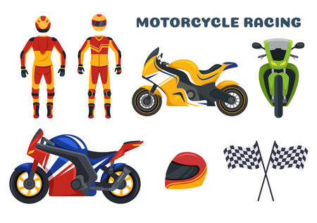 Motorcycle Racing Championship on the Racetrack Illustration with Racer Riding Motor for Landing Page in Flat Cartoon Hand Drawn Templatesのイラスト素材