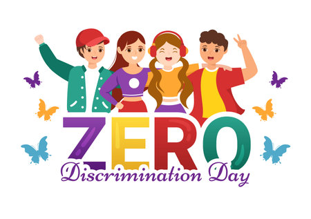 ZERO ZERO DAY typography poster with group of children and butterflies vector illustrationのイラスト素材