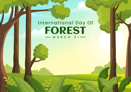 World forestry day on March 21st Illustration to Educate, Love and Protect the Forest in Flat Cartoon Hand Drawn Landing Page Templatesのイラスト素材