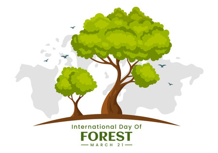 World forestry day on March 21st Illustration to Educate, Love and Protect the Forest in Flat Cartoon Hand Drawn Landing Page Templatesのイラスト素材
