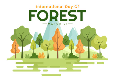 World forestry day on March 21st Illustration to Educate, Love and Protect the Forest in Flat Cartoon Hand Drawn Landing Page Templatesのイラスト素材