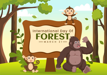 World forestry day on March 21st Illustration to Educate, Love and Protect the Forest in Flat Cartoon Hand Drawn Landing Page Templatesのイラスト素材
