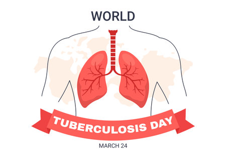 World Tuberculosis Day on March 24 Illustration with Pictures of the Lungs and Organ Inspection in Flat Cartoon Hand Drawn Landing Page Templatesのイラスト素材